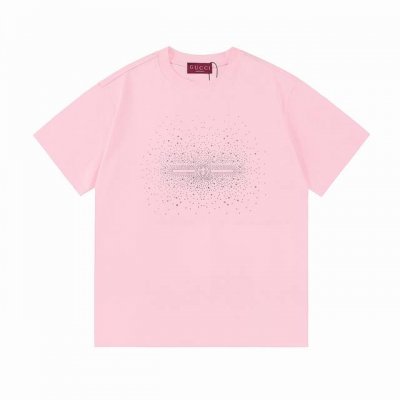 Gucci 古驰 2025新款 星烫钻字母Logo 男女同款 短袖T恤 定制300克100％双纱纯棉面料 定染32支双股螺纹 烫钻工艺Logo 领标吊牌主唛三标