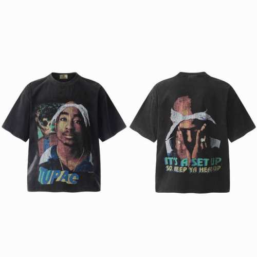 Vt966 Kanye侃爷同款图派克Tupac说唱歌手白头巾2pac人像Big Face数码直喷印花复古水洗做旧短袖T恤 小领口设计 白墨数码直喷印花 高街复古
