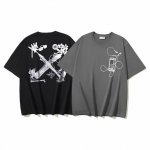 1006# Off-White纯棉260G重磅手机花卉耳机印花短袖T恤 黑色 深灰色 S M L Xl