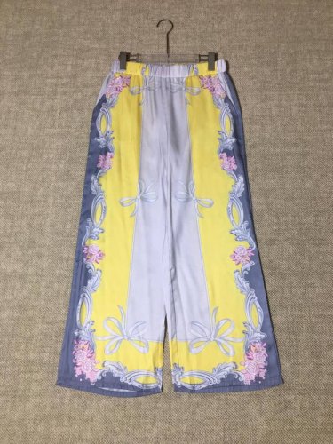 Versace 范思哲 灰黄色蝴蝶结巴洛克印花休闲松紧腰阔腿长裤 Smlxl