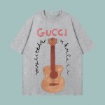 p90 高端品质 gucci 2025Fall 春夏系列 吉他短袖T恤 区别普通印花 定织270G32支双纱纯棉面料 宽松版型 男女同款 size：S M L