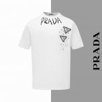 款号#Z77 普拉达字母多标三角印花圆领短袖 prada官网一致款式 面料 32支双纱280克纯棉面料 同缸同色织染螺纹 颜色一致 工艺 进口机器白墨直喷印花
