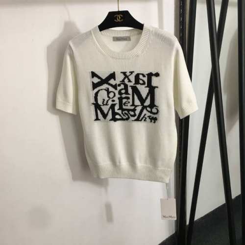 款号20252154 Maxmar*新款 胸前Logo提花短袖针织衫上衣，米白色，咖色，黑色，Sml， S码；肩宽38，胸围86，袖长23，衣长56