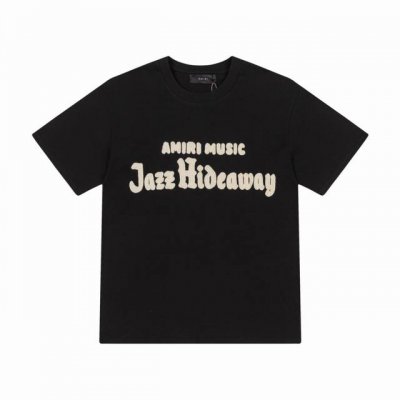 8038# ,Amiri仿古线Logo绣花宽松版T桖，采用300克重面料，颜色：黑色，尺码：S M L Xl