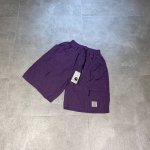 Carhart卡哈特 高品质格纹布绣标大口袋透气薄款宽松短裤情侣款 Color: 紫色 Size: M-Xl M 腰围92 臀围132 裤长53 Cm L 腰围