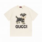 gucci古驰雪纳瑞可爱小狗数码直喷无感印花 280克双纱短袖 杏色 Xs-L