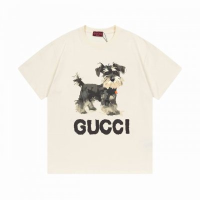 gucci古驰雪纳瑞可爱小狗数码直喷无感印花 280克双纱短袖 杏色 Xs-L