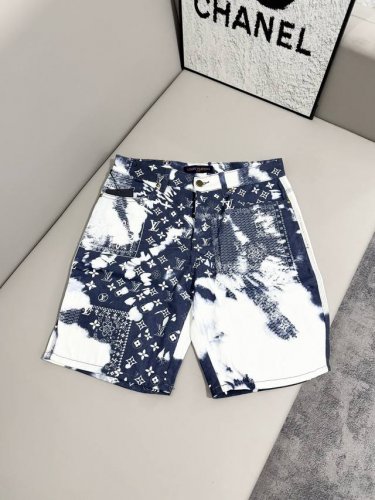 louis Vuitton 路易威登25Ss夏季扎染满印Logo腰果花印花休闲直筒牛仔短裤 最高版本！特殊走线工艺 完全对版 五金开模 钮扣均带有Lv字母翻面均