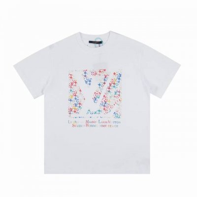724 Louis Vuitton 路易威登 官网走秀款 胸前彩花印花圆领短袖T恤 时尚又个性 超级百搭好看的一款 男女同款 人手必备 吊牌 领标 水洗麦 三标