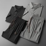套 春夏新款套装 男士翻领polo衫短袖 柜台同步发售 简洁时尚百搭 高端品质 胸前品牌Logo高温烧花印压凹凸设计 定制进口冰丝面料 穿着舒适冰凉 透气 档次