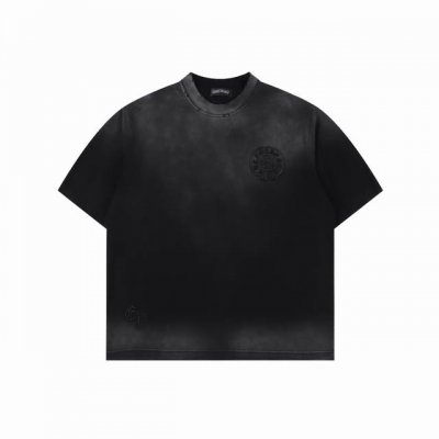 chromehearts 克罗心 25Ss 马蹄贴布刺绣烧花水洗破洞短袖T恤 秀场私人订制系列 整衣做旧激光烧花定制300克双纱面料 美式酸洗做旧原身布激光烧花