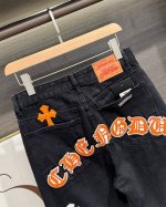 款号-Mx019 细节图 Chrome Heart 克罗心 Ch城市限定系列 梵文十字贴布拼皮牛仔裤 黑蓝配色 洛杉矶限定 黑粉配色 香港限定 黑白配色 成都限