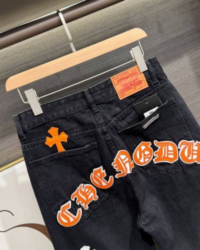 款号-Mx019 细节图 Chrome Heart 克罗心 Ch城市限定系列 梵文十字贴布拼皮牛仔裤 黑蓝配色 洛杉矶限定 黑粉配色 香港限定 黑白配色 成都限