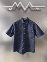Dr Ss Oblique老花暗纹牛仔衬衫短袖 对版海军蓝暗纹面料 定位缝纫后再进行特殊洗水工艺 手感柔软 日常必备搭配 码数Xs-L