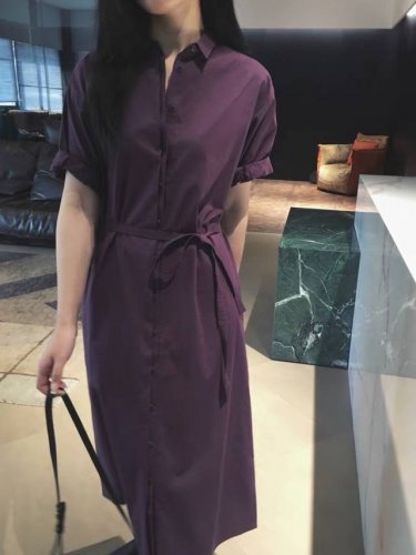 连衣裙 上新主推 高支轻薄感荃棉 彼得潘领卷边短袖衬衫裙 暗夜紫色 Smlxl