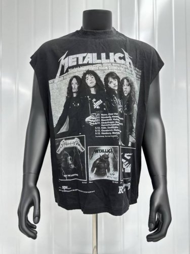 Vt032 Metallica金属乐队经典Big Face人像印花复古水洗做旧无袖坎肩T恤 小领口设计 白墨数码直喷印花 手工磨破工艺 高街复古重磅做旧水洗Vi