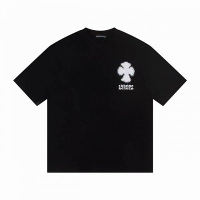 高版本Chrome Hearts克罗心 喷墨印花刺绣梵文十字短袖 前后重工刺绣 面料使用32支 克全棉双纱面料 区别市面低克重普通货 纹路清晰可见 质感柔软细腻