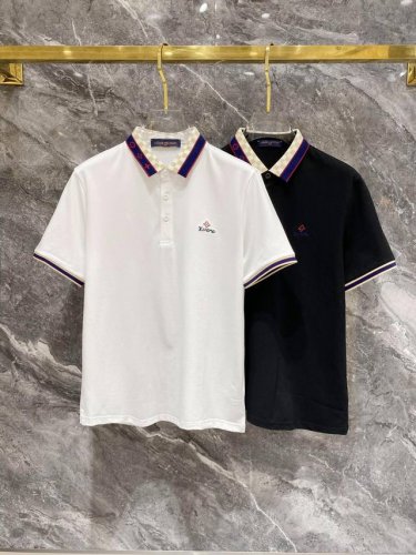 Lv25Ss新款春夏短袖翻领T恤polo，最高版本客供定制高端朱地面料简单时尚款，螺纹拼色螺纹配色超级好看！胸前Lv刺绣经典Logo简单大方的款式！满满的高级感