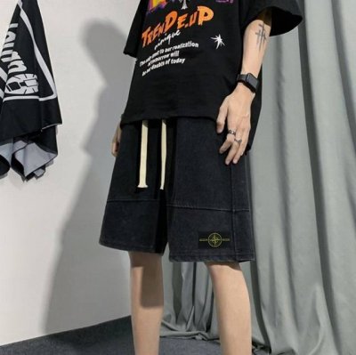 高品质 石头岛2025夏季新款Stone Island美式复古做旧水洗牛仔短裤五分裤直筒裤，版型宽松很正 上身超级好看，定制水洗牛仔面料，夏日不闷 透气，夏季搭