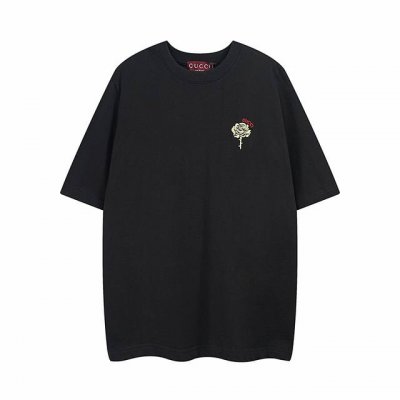 全年有货不下架 25Ss新款玫瑰花刺绣纯原版本 Gucci古驰 拉条螺纹领口 立体净色刺绣圆领T恤 采用立体刺绣工艺 区别于普通的绣花 定织纯棉双纱280克面料