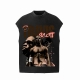 #Vt015 P70 travis Scott斯科特Big Face人像演出限定浮夸搞怪印花复古水洗做旧无袖坎肩T恤 小领口设计 白墨数码直喷印花 手工磨破工艺
