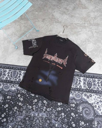 款M321 巴黎颠倒短袖 顶级版本 巴黎世家 Balenciaga23早秋新款新款巴黎世家一眼万年破败感短袖 Blcg23Fwoversized颠倒短袖T恤混合