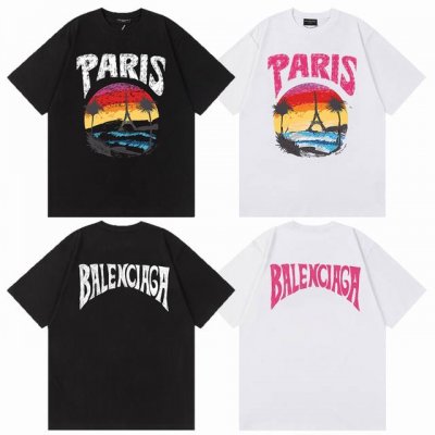 balenciaga 巴黎世家 25Ss 落日铁塔树 印花情侣圆领短袖T恤 颜色 白色 黑色 码数 Xs S M L 采用300G 双纱纯棉面料