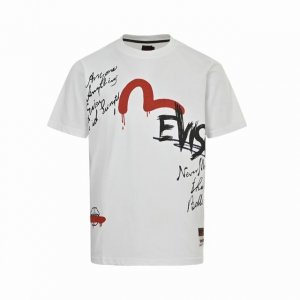 evisu 福神 25Ss 涂鸦手绘字母印花短袖 新款印花260克重双纱紧密纯棉面料 严选好货 size:S-Xxl