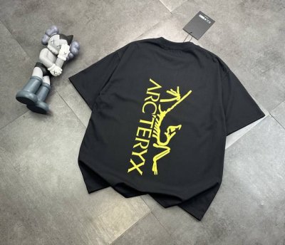 潮牌Arcteryx 始祖鸟两色夏季字母大Logo印花短袖！纯棉男女同款T恤上衣 前胸印花Logo字母，后幅印花始祖鸟Logo！胸前以及后背不开裂不脱胶！属于怎
