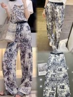 dior 迪奥 新款水墨画冰丝阔腿裤 经典复古动物印花 面料有垂感柔软舒适 质感超绝 显高显瘦包容性强 时尚洋气大牌 单色 Smlxl
