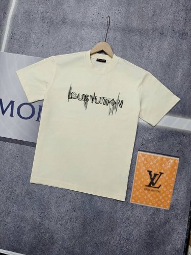 实拍 Nfc芯片感应 Louis Vuitton 路易威登 短袖T恤 Lv 前后线条Logo字母图案印花短袖T恤 男女同款 面料：原版同步330克重双纱100%