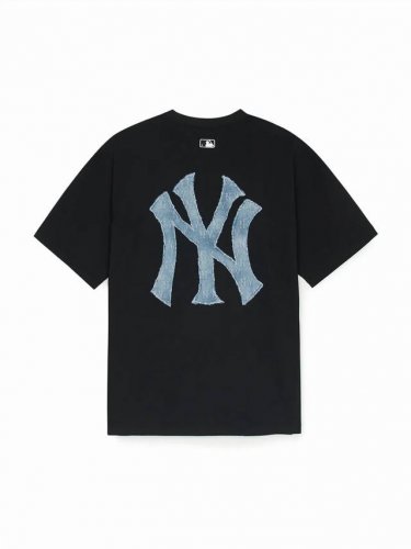 高端品质Mlb Ny洋基队 Ny仿牛仔老花款 Ny新品印花圆领套头短袖T恤 男女情侣同款，面料采用纯棉双纱，面料亲肤舒适透气，触感细腻Ny洋基队情侣烫印T恤，定