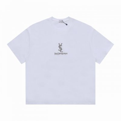 Ysl 圣罗兰] 2025Fw短袖 刺绣字母 高端32S双纱260克面料 重磅面料 定制拉架罗纹同缸同染 三标齐全 男女同款 颜色 黑色 白色 尺码 Xs S