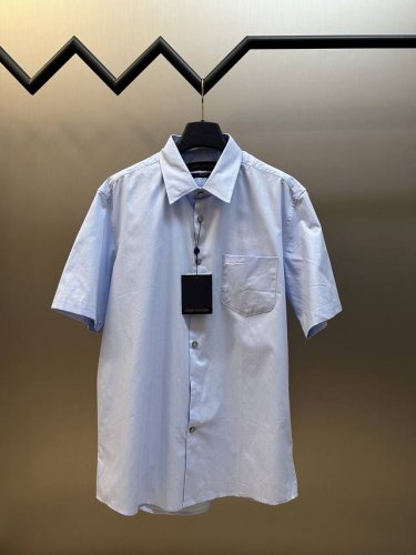 Lv 细条纹提花短袖衬衫 定制定染50支提花衬衫布 75D高温衬布 面料提花 手工包缝 size S M L Xl