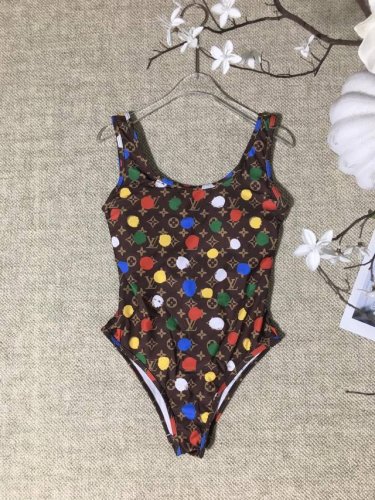 Lv彩色波点老花印花无袖弹力紧身衣连体衣 Smlxl