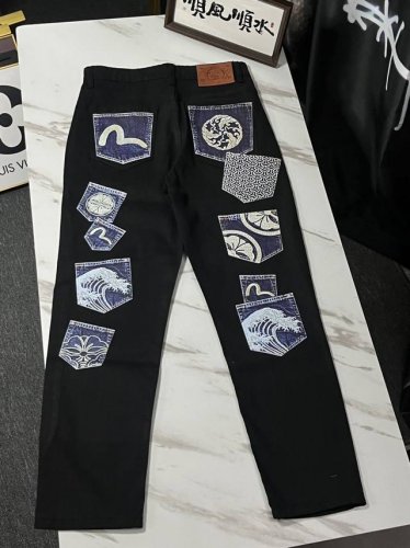 oc-738 Evisu脏脏做旧牛仔长裤Evisu 福神牛仔裤 情侣款特供中山原厂原浆牛仔，面料环保，做旧拼接元素，和带有欧美风格的腰果花组合，与M的完美结合、