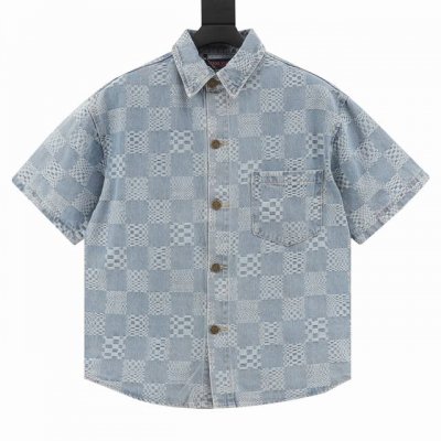 Louis Vuitton 路易威登 1V 25Ss 棋盘格提花牛仔短袖衬衫 轻奢主义 男女日常通勤穿搭必备单品 正确版本 欢迎对比 详细特征 定织定染竹节棋盘