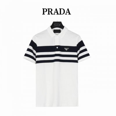 prada 普拉达 横条拼接polo短袖 胸前经典黑白横条拼接设计，典型精准的英式版型裁剪，各年龄段均可驾驭，满足任何日常生活工作场所穿着所需，上身超级舒适，，