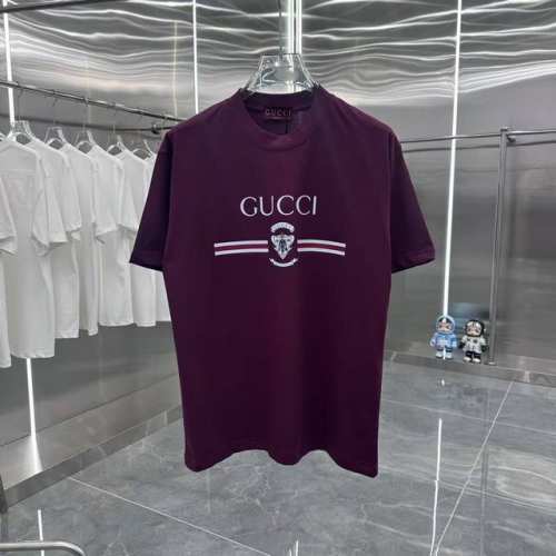 P90 Gucci 2025春夏新款260克短袖T恤 个性印花 男女同款宽松版 S M L Xl Xxl 五个码 黑色 酒红色 杏色