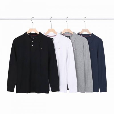 2651#汤米刺绣翻领长袖polo衫 颜色：黑色 白色 灰色 宝蓝 尺码：M-Xxl 面料：230G拉架珠地棉