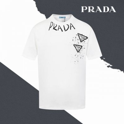 款号Sl146 prada普拉达字母大小标印花圆领短袖 印花 情侣同款 全套包装 三标齐全 区别市场通货 随意对比 纯棉280克高克重32支双纱 不起球 不褪色