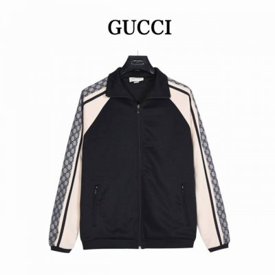 Gucci 古驰 经典蛇纹织带拉链外套 定织定染面料，平纹针织面料，55%涤纶，45%棉，面料3G2G打滚循环，生产周期接近25天，袖口采用尼龙纱材质，穿多久洗