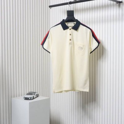 Gucci 古驰 25Ss 口袋双G刺绣织带polo短袖 选用棉质珠地网眼布打造，定制材质260G长绒棉。衣领为双系统提花定织扁机制成，有弹性，不变形。衣服全部