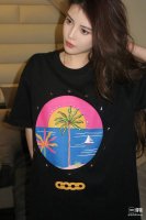 gd94 Goodbrand 椰树烫钻花体标语印花圆领套头短袖T恤 男女同款 P110 颜色：黑色 米黄色 码数：S M L Xl