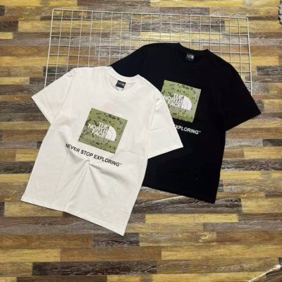 新款上新 限量款爆款推荐 Thenorthface北面全棉放框山水土木重磅印花男女情侣款 短袖T恤 北面夏季新品商务休闲正统字母花Logo透气舒适弹力圆领T恤，