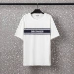 651#Dior（男女同款、32S双纱爽全棉270克重高品质专柜版经典款海军蓝色条纹“Christiandior”标志数码直喷工艺-颜色黑/白-码数Xs-L-P