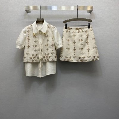 va*25Ss 重工定位刺绣气质翻领衬衣半套3件套，高级面料，颜色:图片色，面料：刺绣麻棉面料 Smlxl
