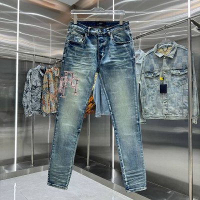 amiri 字母刺绣街头潮流修身小脚弹力牛仔裤 颜色 蓝色 码数 30 32 34 36 38
