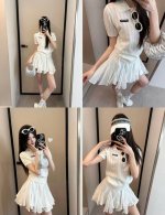 Miumiu缪缪定制字母小标镂空翻领针织短袖 款号：25671804411 颜色：白色 尺码：均码 80-125斤