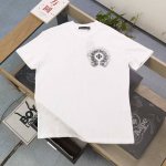 款号 Qnr123 高版本 2025新款Chrome Hearts克罗心光晕马蹄十字架梵文图案Logo印花休闲情侣圆领短袖T恤 采用32支双纱精梳纯棉爽滑手感